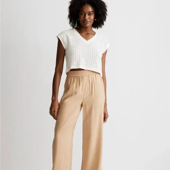 Madewell Womens Knit Mesh V Neck Crop Tee Size Medium Cream Boxy Open Weave Boho - Picture 1 of 10